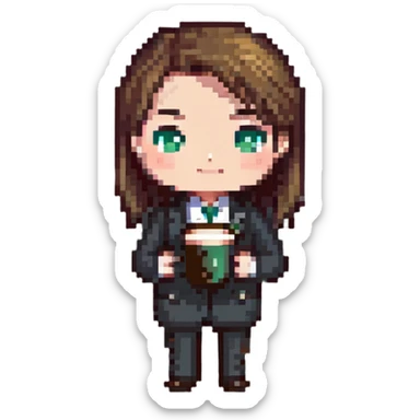 chibi office manager with coffee mug sticker