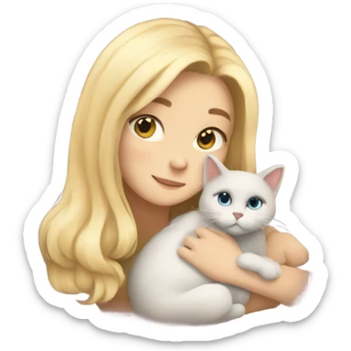 Blonde girl snuggling wit cat sticker
