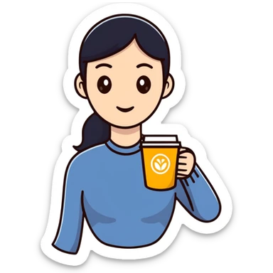 Fashionable Parisian woman with coffee cup sticker