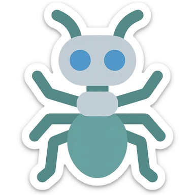 robot ant icon, flat color style, contemporary sticker