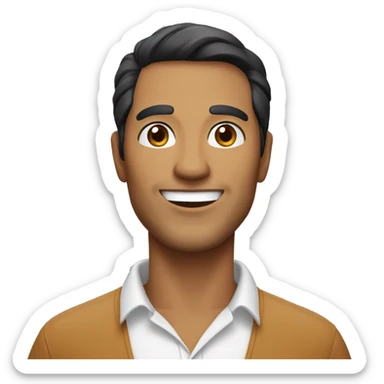 middle aged man with caramel skin, longer black hair, a smiling face without a beard. Clean eyebrows sticker