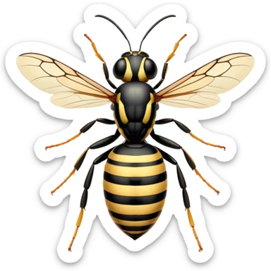 Beautiful and Majestic Wasp Portrait Emoji, Head and body rendered in serene repose with a gentle, confident smile, showcasing a refined, streamlined form with delicately patterned stripes and softly closed, focused eyes, Simplified yet exquisitely endearing features, highly detailed, glowing with a soft, drowsy radiance, high shine, relaxed and utterly noble, stylized with an air of regal insect elegance, soft glowing outline, capturing the essence of a beautiful and majestic wasp that embodies the refined power of nature! sticker
