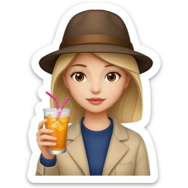 girl with hat and drink, no glasses sticker