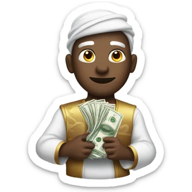 genie holding the big stack of money strong sticker