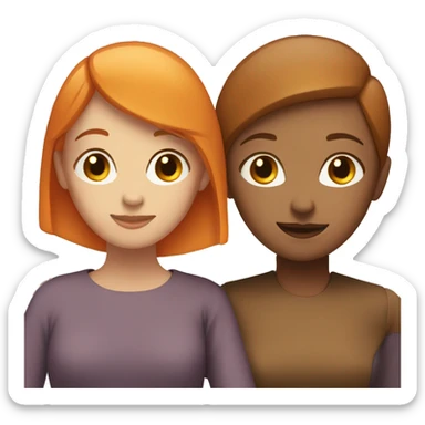 woman with brown buzzcut and woman with orange hair hugging sticker