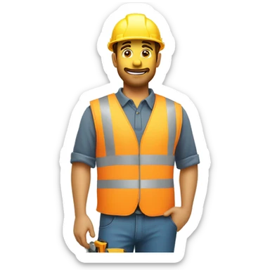 Construction worker asking a question with a question mark upstairs with a safety vest sticker