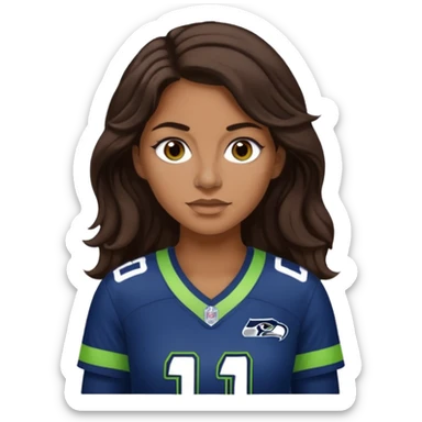 Long wavy Dark brown hair, brown eyes with small nose ring of seahawks fan women sticker