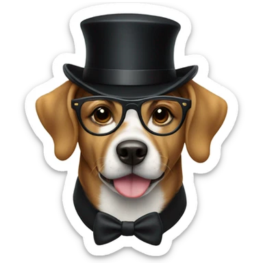 Dog wearing glasses with a top hat  sticker