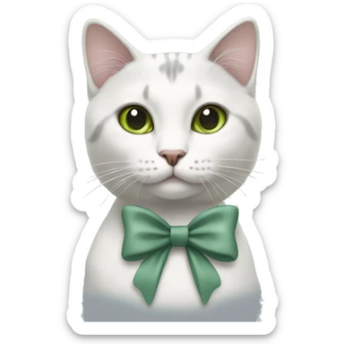 Grey and white bicolor cat with sage green bow at neck sticker