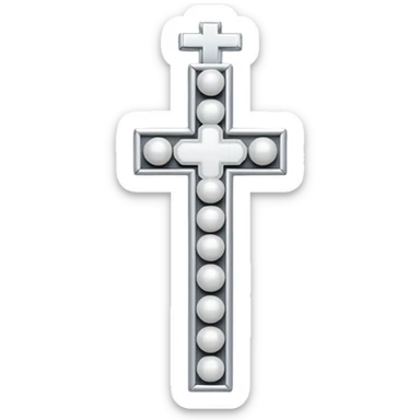 Elegant emoji icon of a white cross made of white beads, glossy surface, subtle shadows, pure white palette, centered sticker