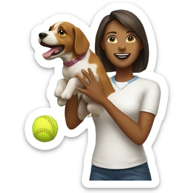 Mom with a dog that is throwing a softball  sticker