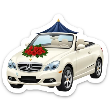 Luxury convertible car with wedding decorations, in profile sticker