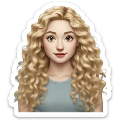 Skyler Samuels long blonde curly hair teenager, hyperreal photoreal portrait sticker