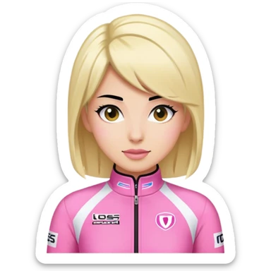 black hair blond skin woman in pink racing suit sticker