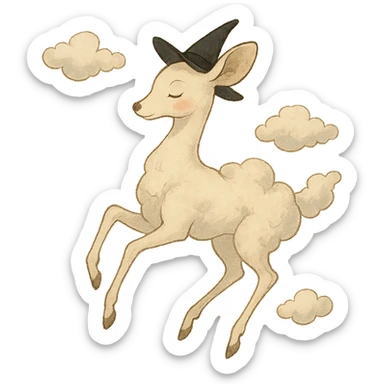 vanilla cloud doe, floating gracefully, rosy cheeks, witchy elegance, ghibli inspired sticker