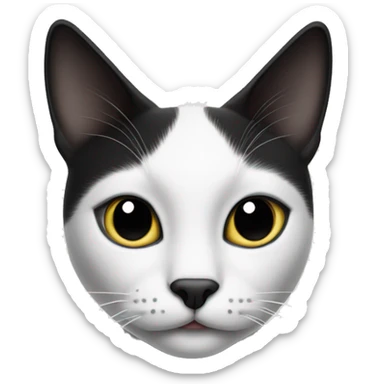Black and white cat with a black spot on right eye and black both ear sticker