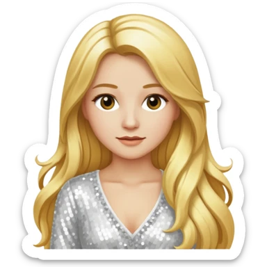 Katharina Siegel with long golden blonde hair, white sequin outfit sticker