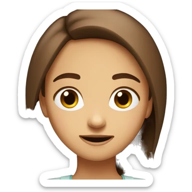 Create a brown haired girl face with an emotion kind of weirded out, doesn't know what to say, but happyy sticker