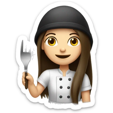 Brunette long straight hair girl making dinner in a cook hat sticker