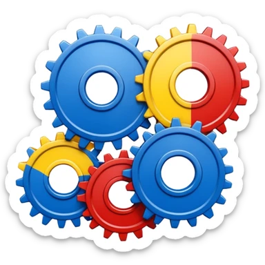 3 cogs made of paint sticker