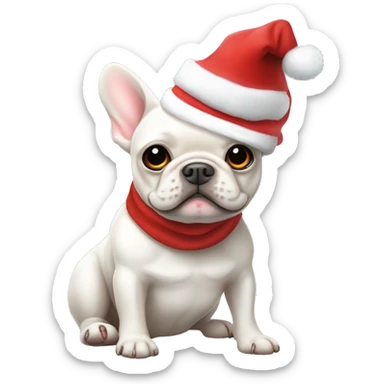 White French bulldog wearing a Christmas hat ￼ sticker
