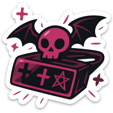 gothic hair clip, bold colors, dynamic shading, energetic, gothic motifs, black and magenta sticker