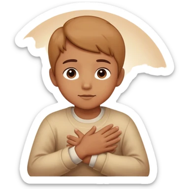 A person sitting still with their hand gently placed on their chest. A soft, warm light begins to emerge from within.  faint, blurred images of childhood moments float in the air, still distant slowly clearer as they focus on present sticker