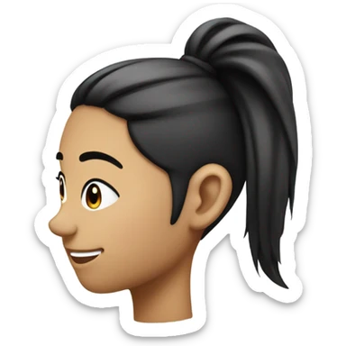 black and white face, side view, ponytail hairstyle, round black spot on cheek sticker