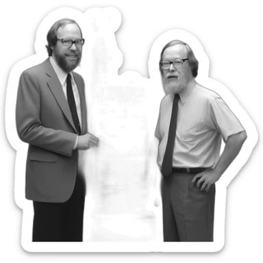 Ken Thompson with Dennis Ritchie with a PDP-11 sticker