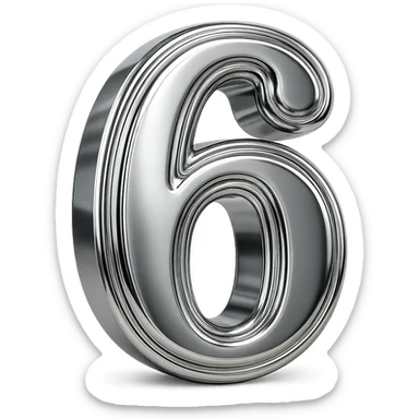 number 6 in chrome 3D emoji style sticker