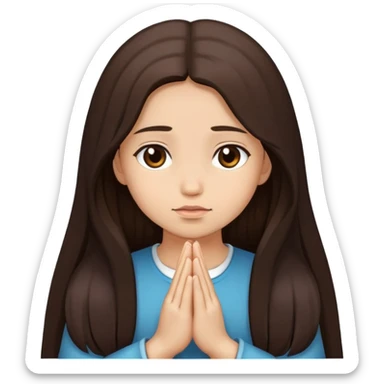 Girl long dark brown hair light medium skin pray sticker