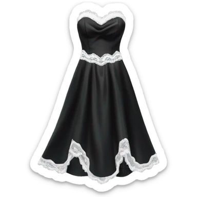 Realistic isolated black silk strapless dress with white lace. sticker