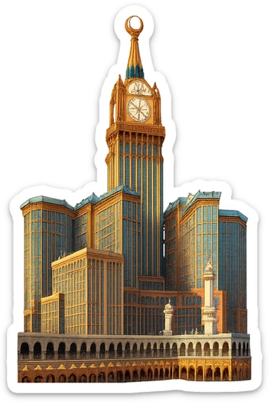 Изометричная, яркая, детализированная, объемная и фотореалистичная иллюстрация башни The Clock Towers  В стиле 3D-коллажей городов, насыщенные цвета, аккуратные и чёткие линии, мультяшно-реалистичная стилистика. Чёткие контуры, не размазанные линии, высокое качество, прозрачный фон, не обрезать края картинки sticker