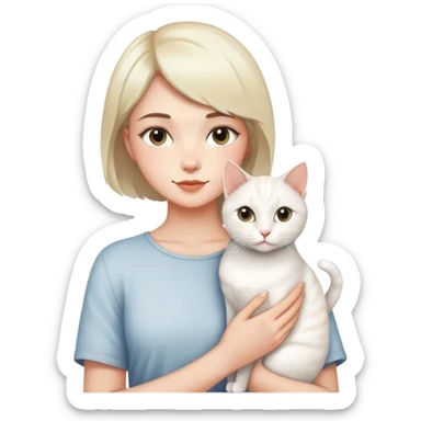 A handsome girl with short hair is holding a white Devon cat sticker