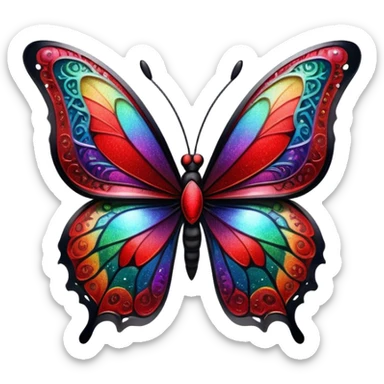 edgy black and red glittery iridescent rainbow transparent butterfly with detailed intricate patterns sticker
