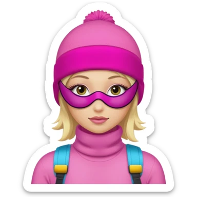 blonde girl wearing pink ski mask with pretty eyelashes  sticker