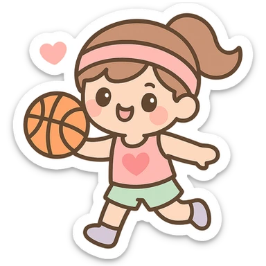 basketball girl player, February theme, play with heart sticker