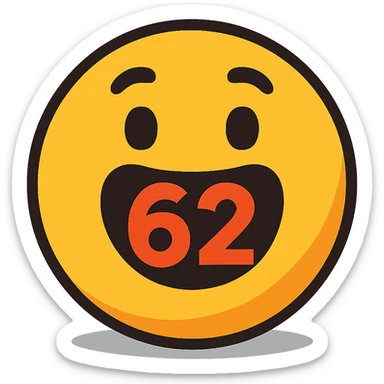 number 62 cheerful cartoon emoji style slight shadow sticker
