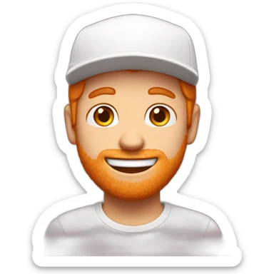 guy with short ginger hair wearing a white hat and a pink tshirst looking excited and super happy sticker