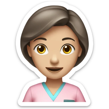 Young blue-eyed brunette Female Dentist wearing pink scrubs  sticker