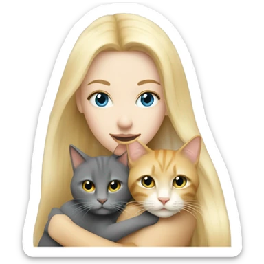 pretty woman with pale skin, very long blonde hair  hugging a cat sticker