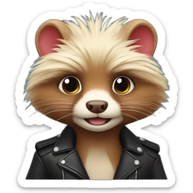 Red ferret with long fringe hairdo wearing leather jacket  sticker