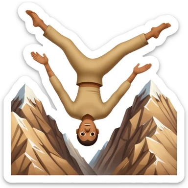 apple style emoji of a man tumbling head over heels past a mountain, upside down sticker