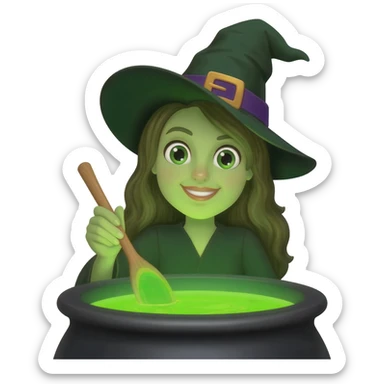 green witch cooking potion sticker