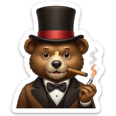 bear head in a top hat with a cigar sticker
