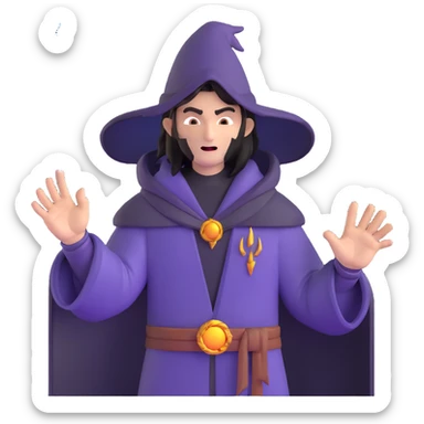 person with open palm hand toward viewer, mage casting spell, wrathful face, lightning in background sticker