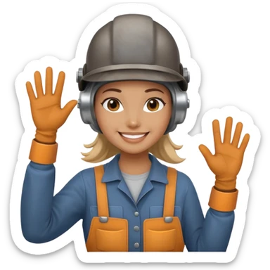 Girl welder waving hello  sticker