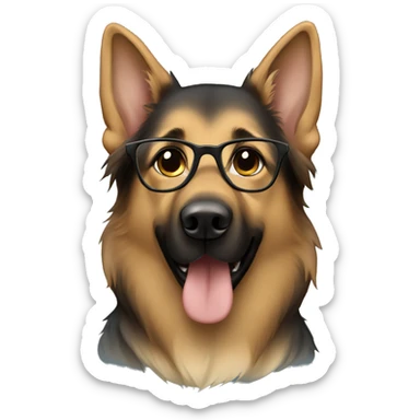 German Shepherd with a long brown haired girl that has glasses on  sticker