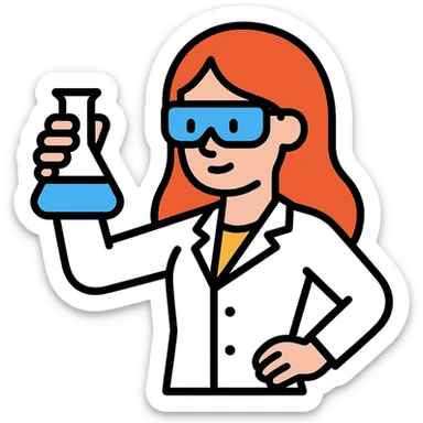 a beautiful girl scientist examining a beaker confident pose flat vector illustration style sticker