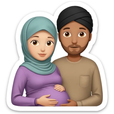 Pregnant woman hijabi .with her brown husband sticker